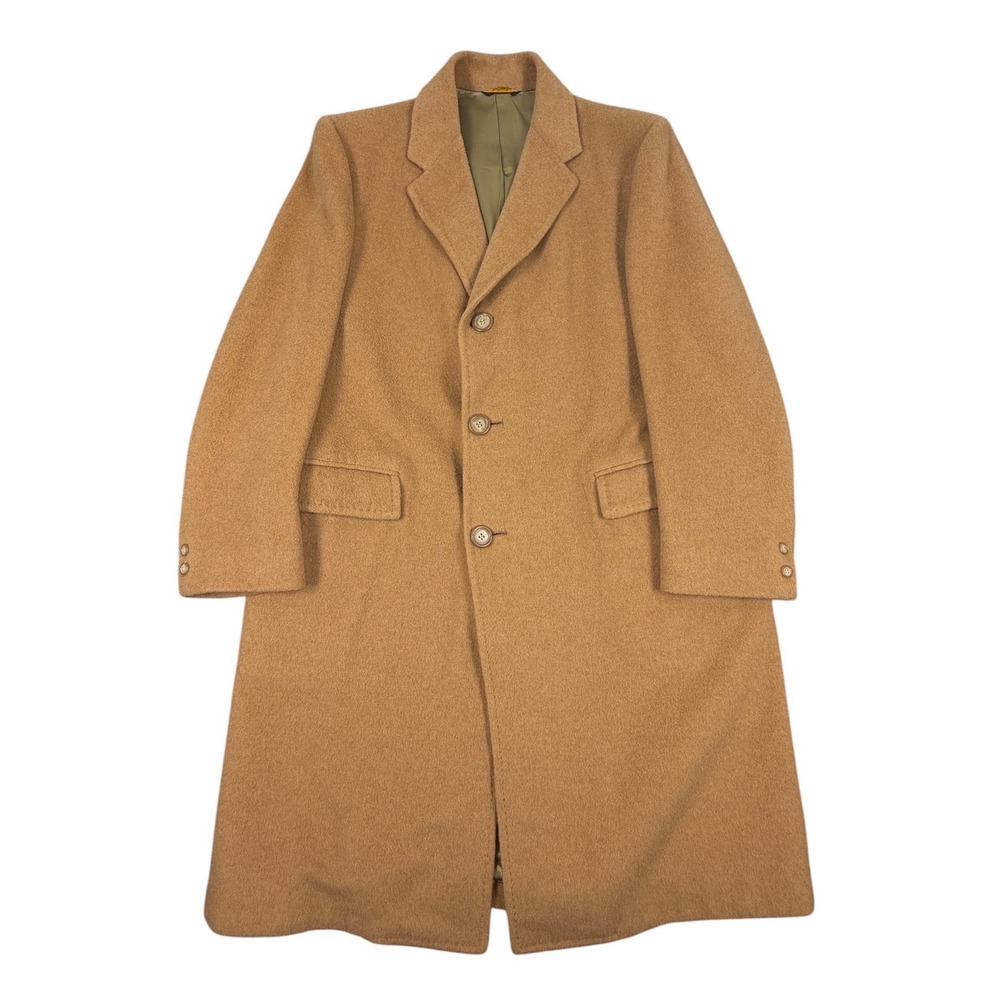 Kuppenheimer 1970s Mens Camel Hair Over Coat Long Jacket Tan 48R